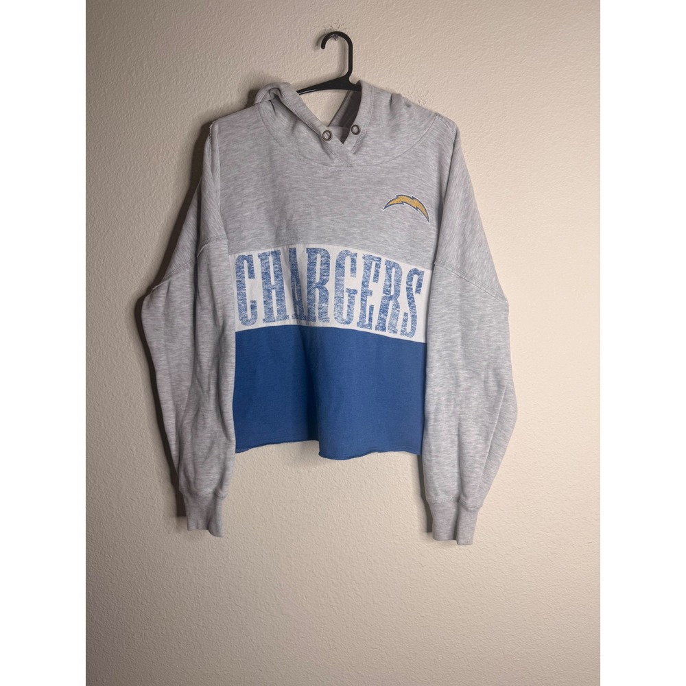 47 Brand LA Chargers Raw Hem Cropped Hoodie Colorblock Fleece Sweatshirt XL
